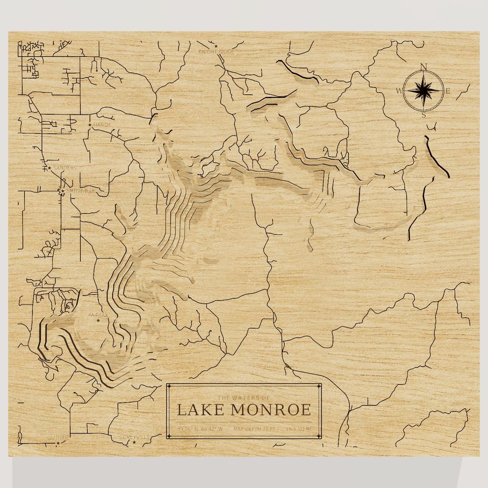Lake Monroe 3D wood map, front view