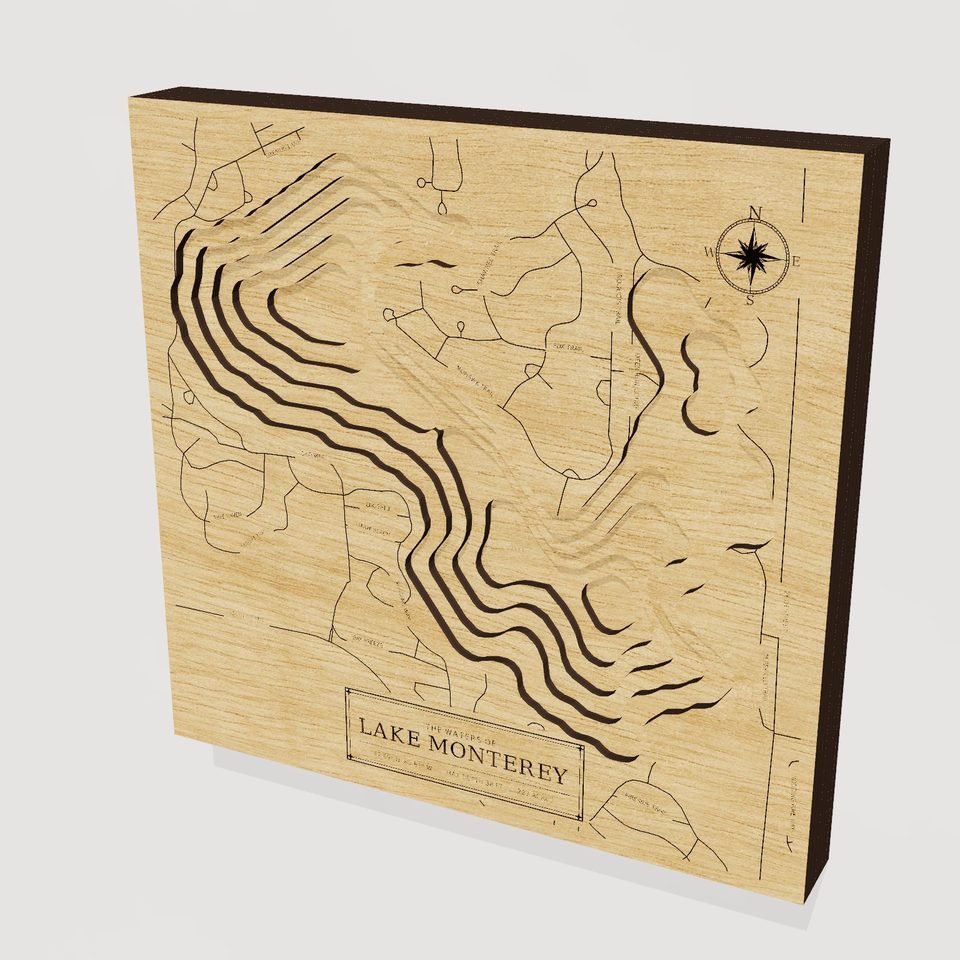 Lake Monterey 3D wood map, hero view