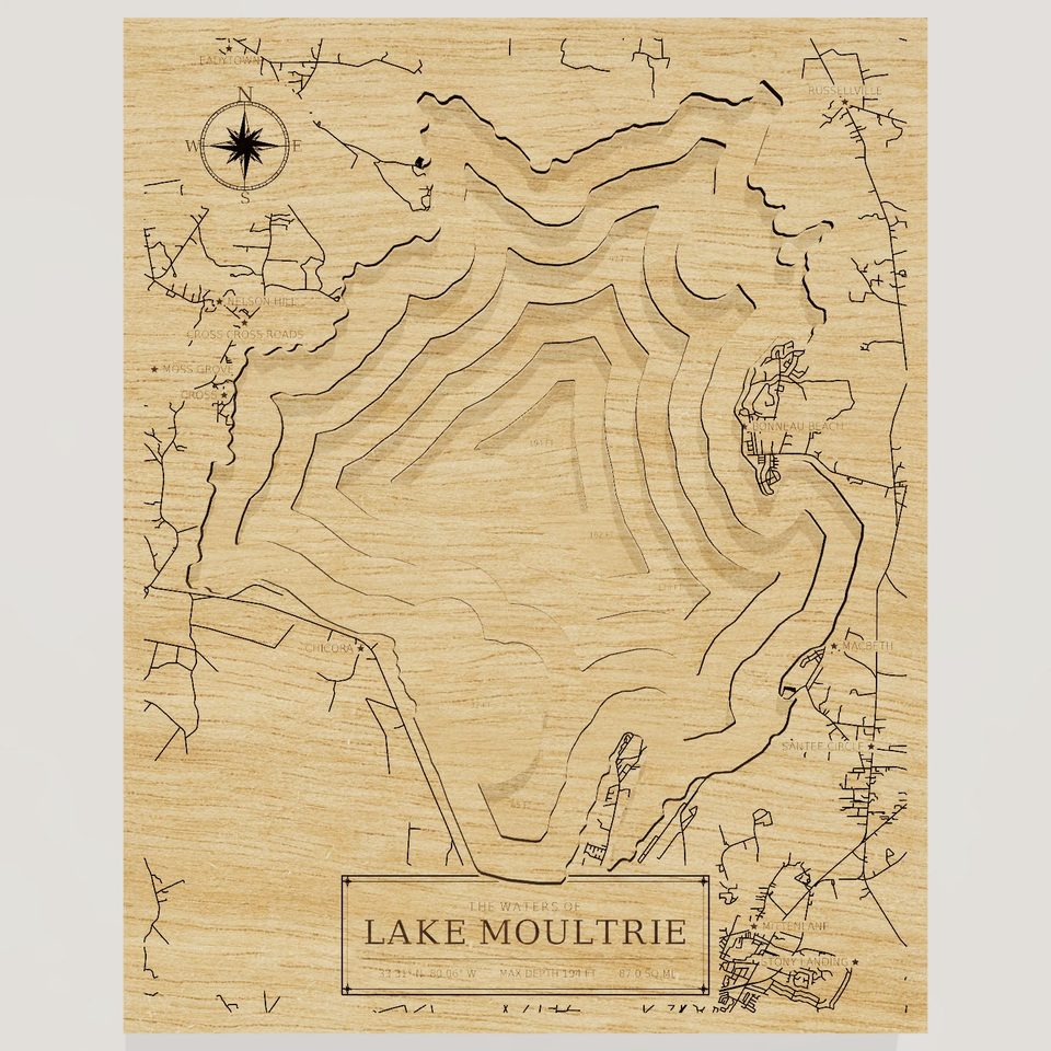 Lake Moultrie 3D wood map, front view