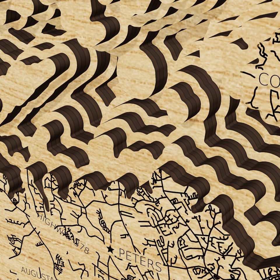 Lake Murray 3D wood map, detail view