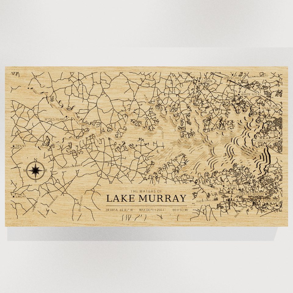 Lake Murray 3D wood map, front view