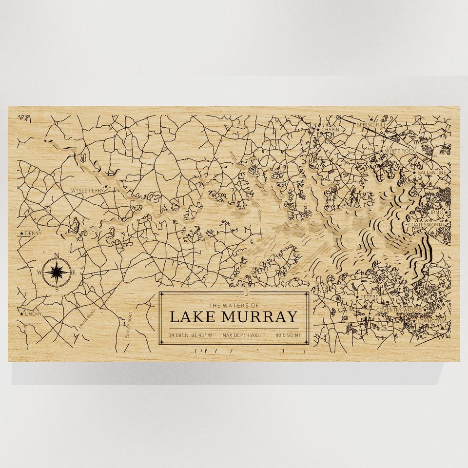 Lake Murray 3D wood map, front view