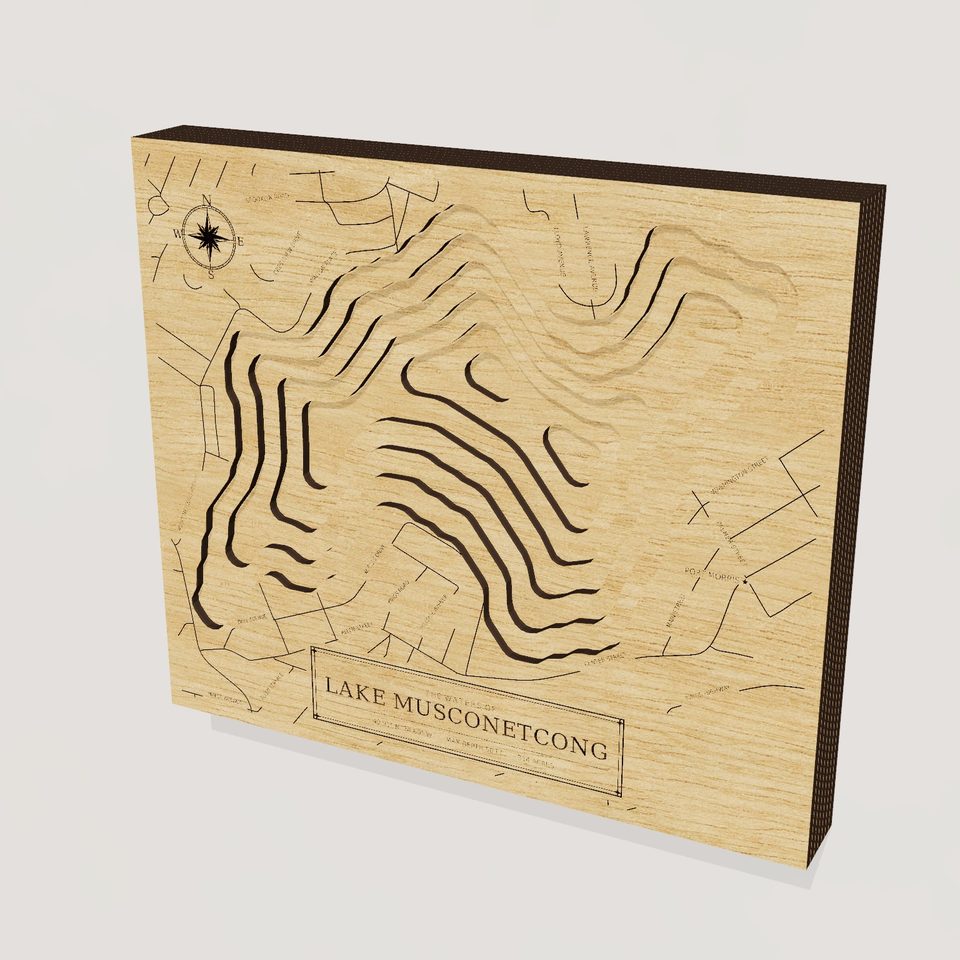 Lake Musconetcong 3D wood map, hero view