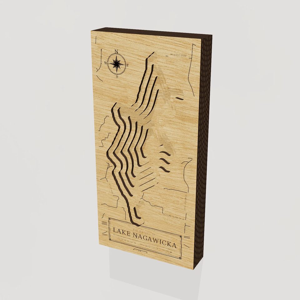 Lake Nagawicka 3D wood map, hero view