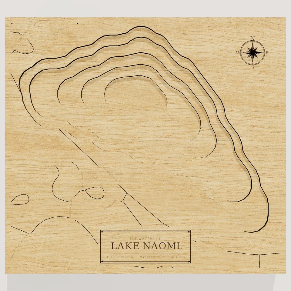 Lake Naomi 3D wood map, front view