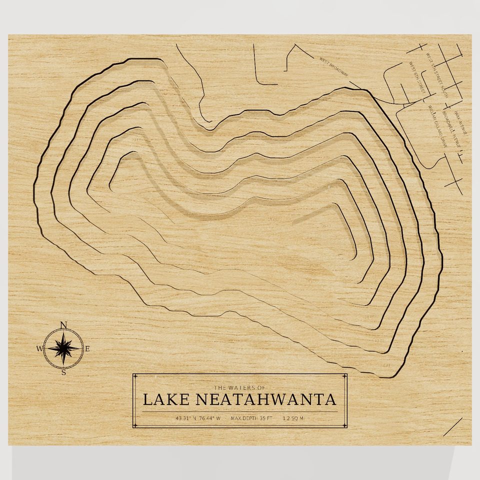 Lake Neatahwanta 3D wood map, front view
