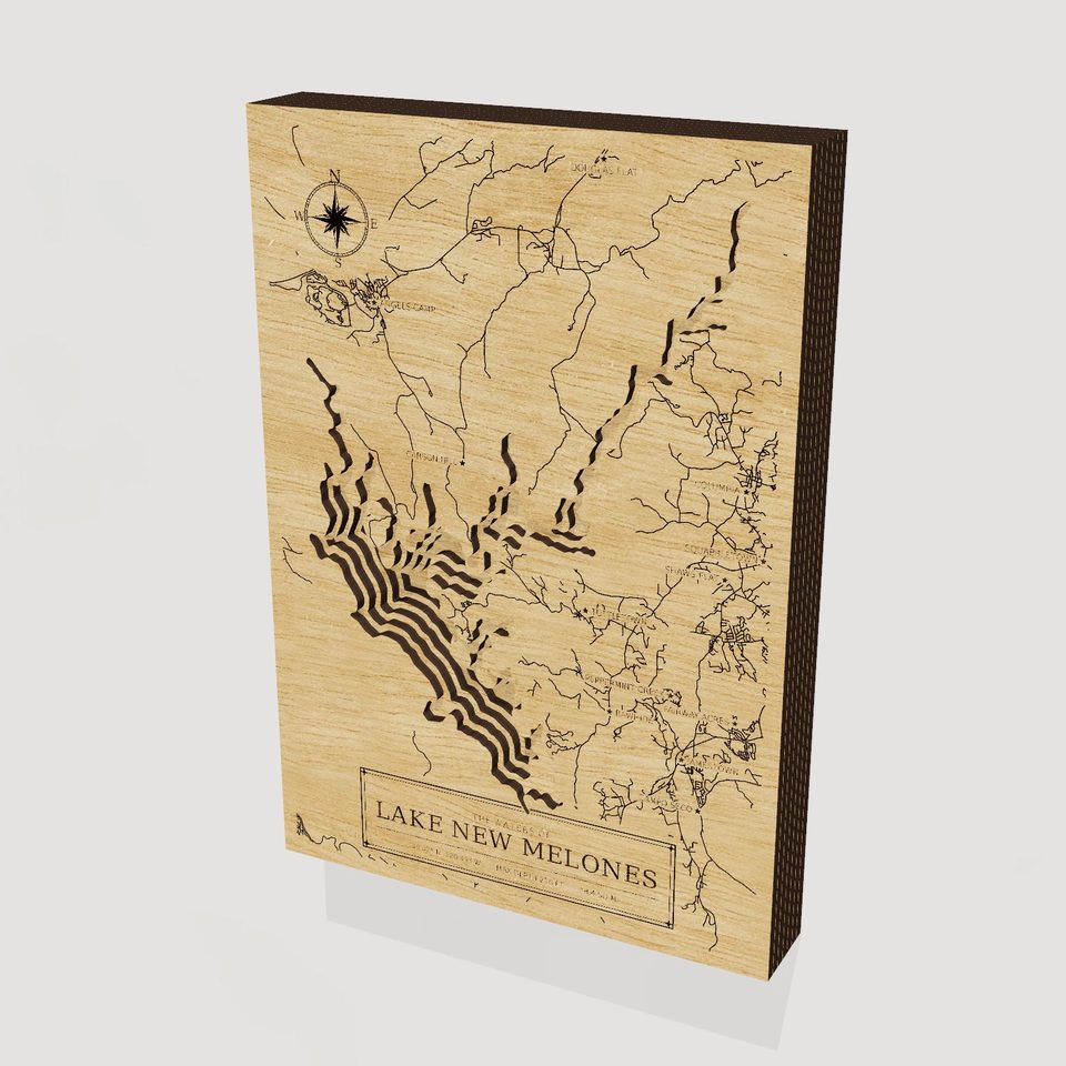 Lake New Melones 3D wood map, hero view