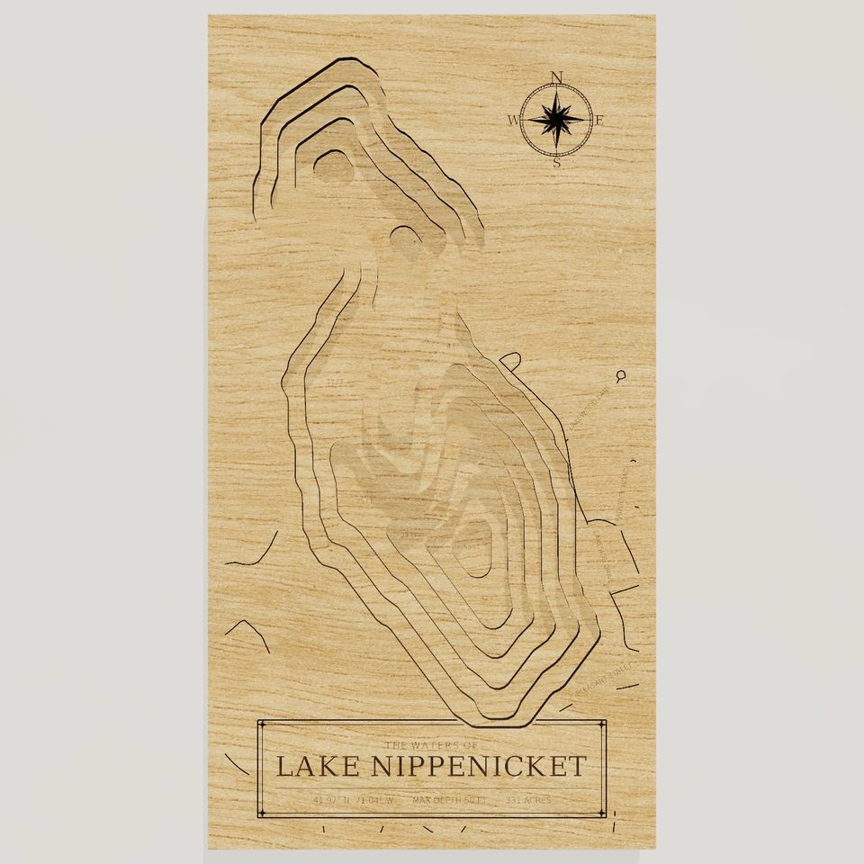 Lake Nippenicket 3D wood map, front view