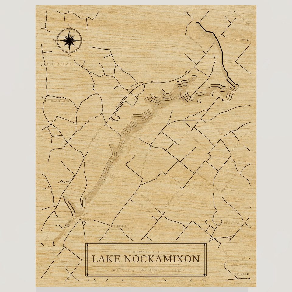 Lake Nockamixon 3D wood map, front view