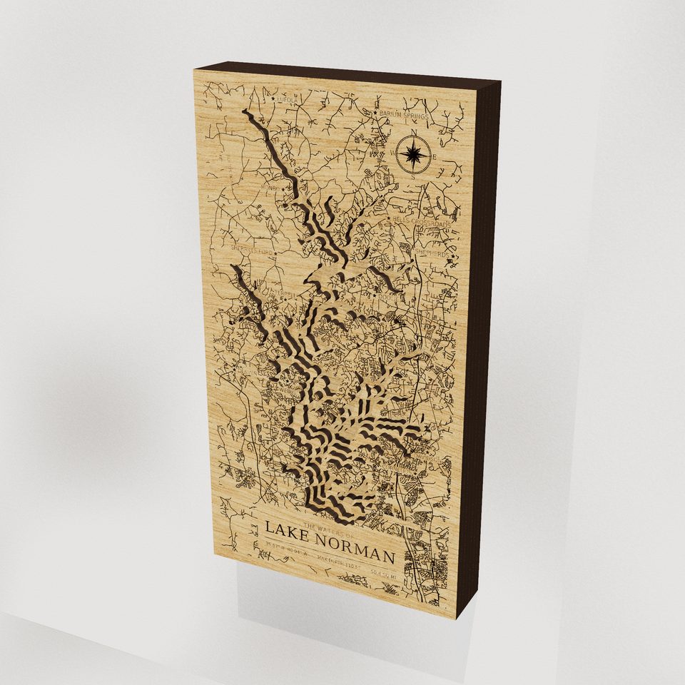 Lake Norman 3D wood map, hero view