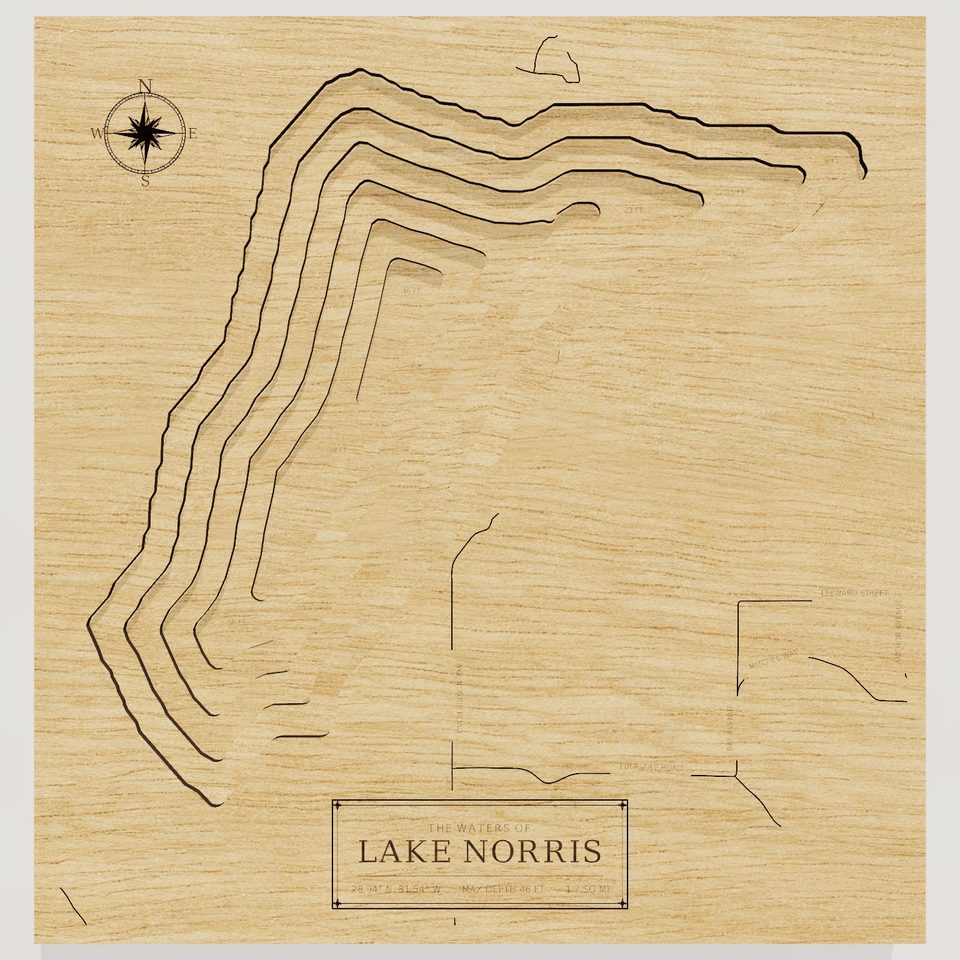 Lake Norris 3D wood map, front view