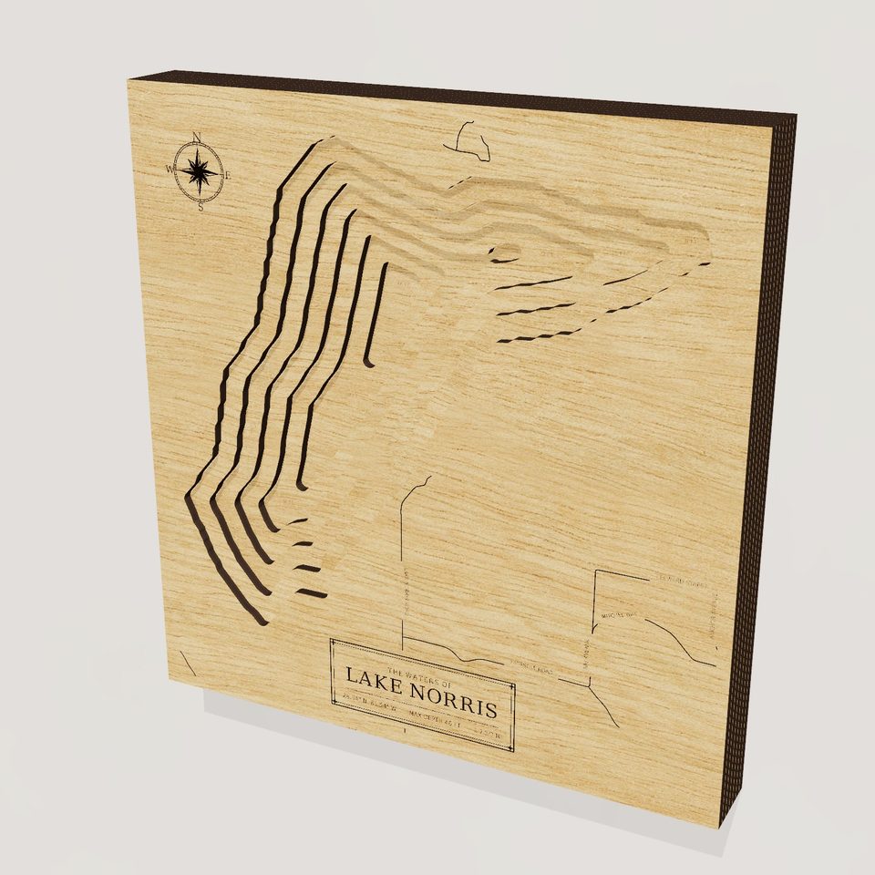 Lake Norris 3D wood map, hero view
