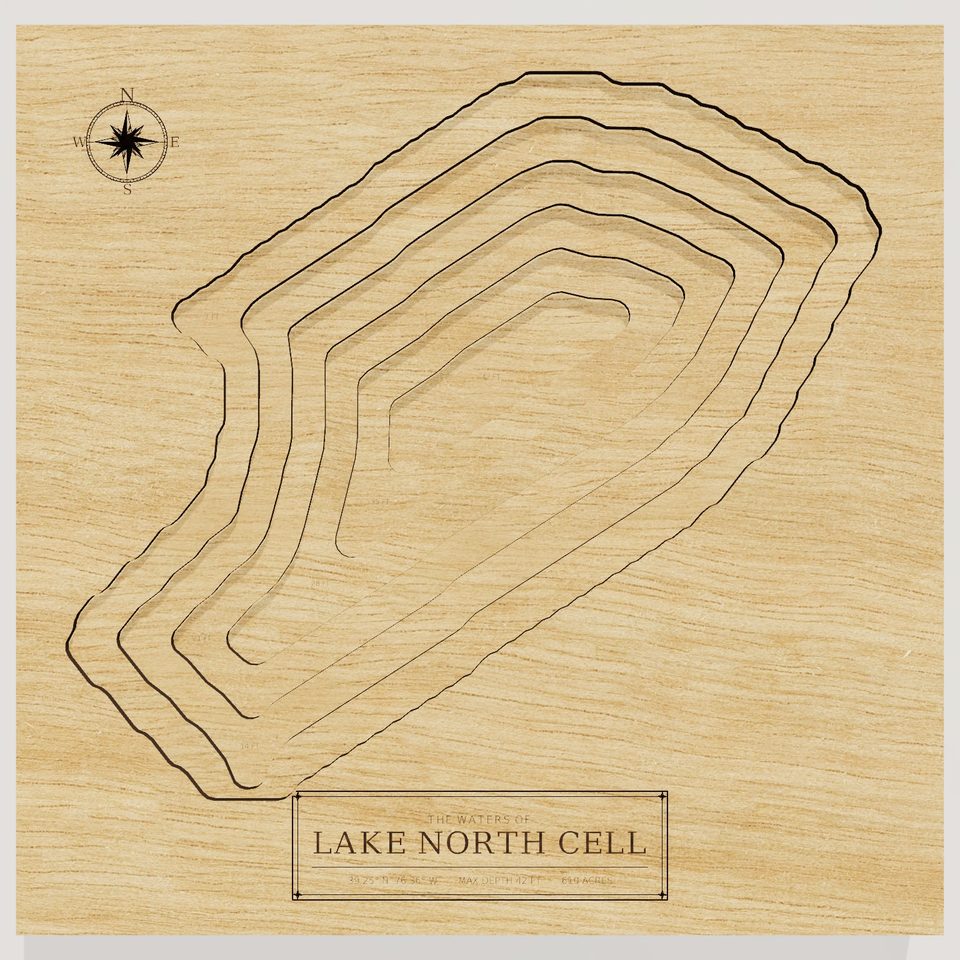 Lake North Cell 3D wood map, front view