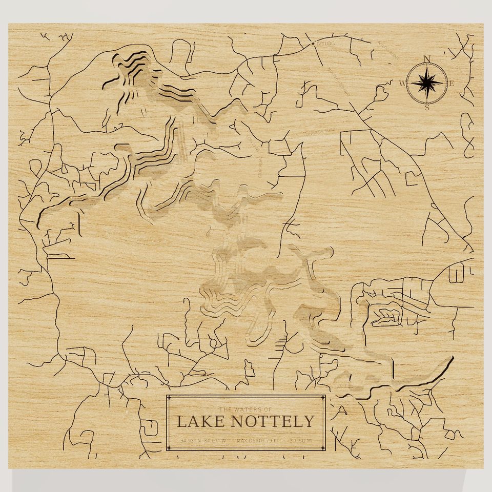 Lake Nottely 3D wood map, front view