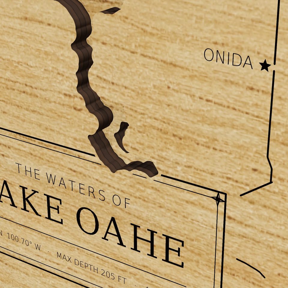 Lake Oahe 3D wood map, detail view