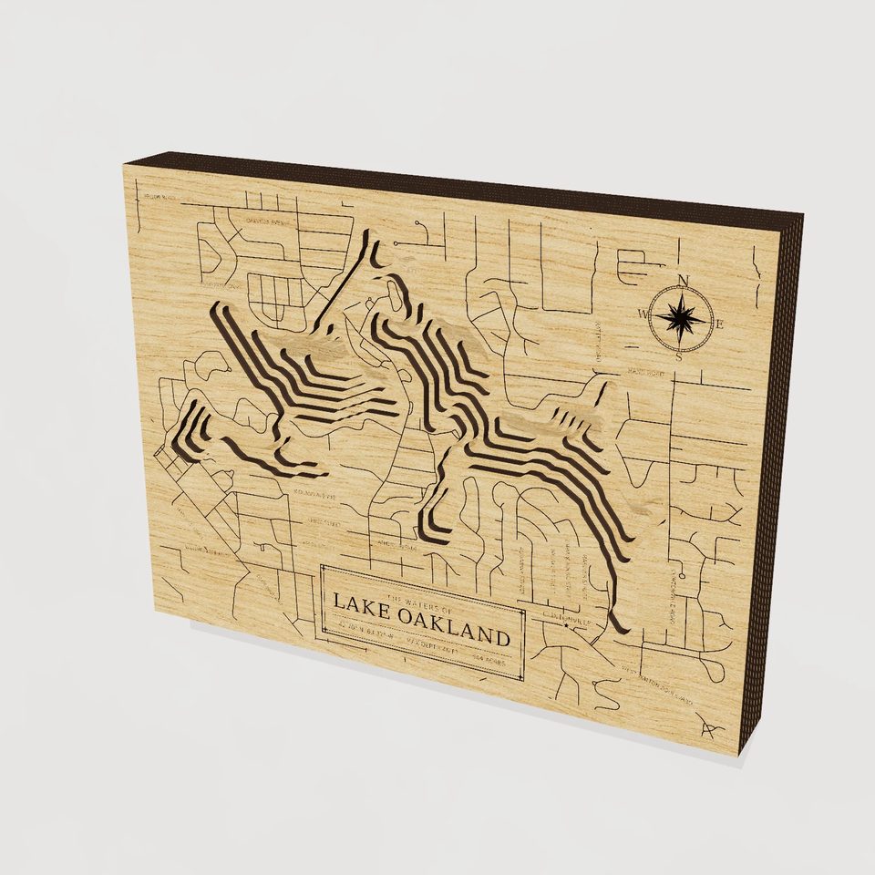 Lake Oakland 3D wood map, hero view