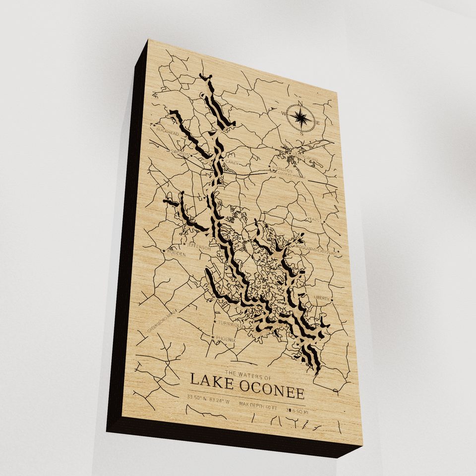 Lake Oconee 3D wood map, angle low view