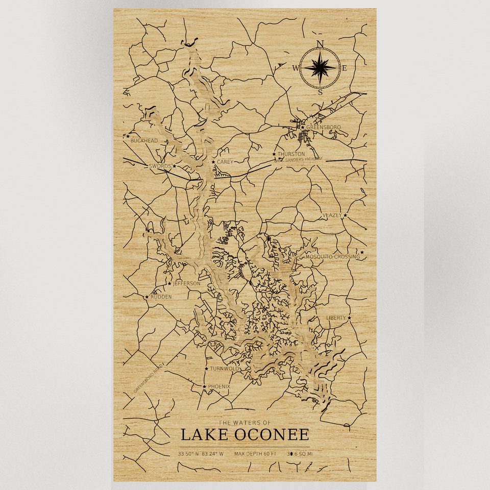 Lake Oconee 3D wood map, front view