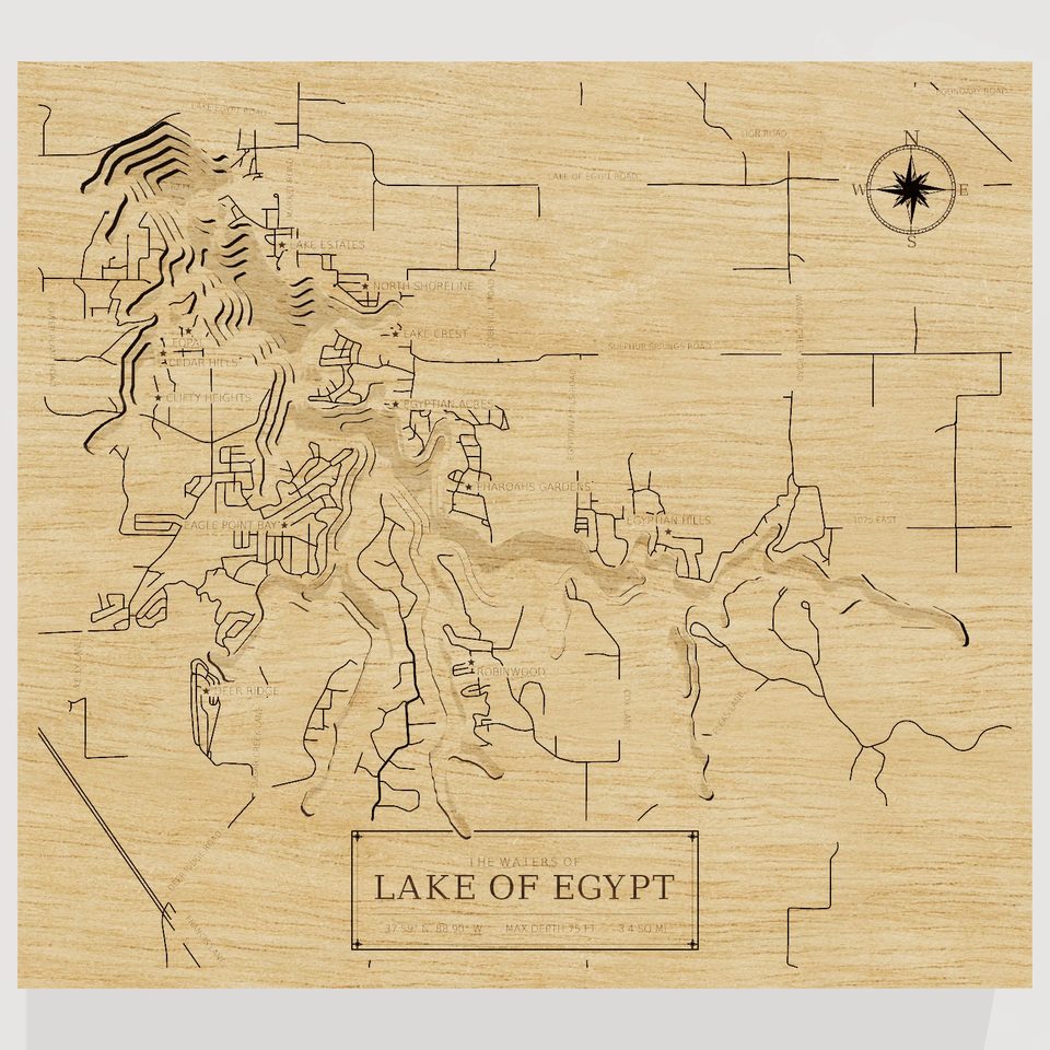 Lake of Egypt 3D wood map, front view