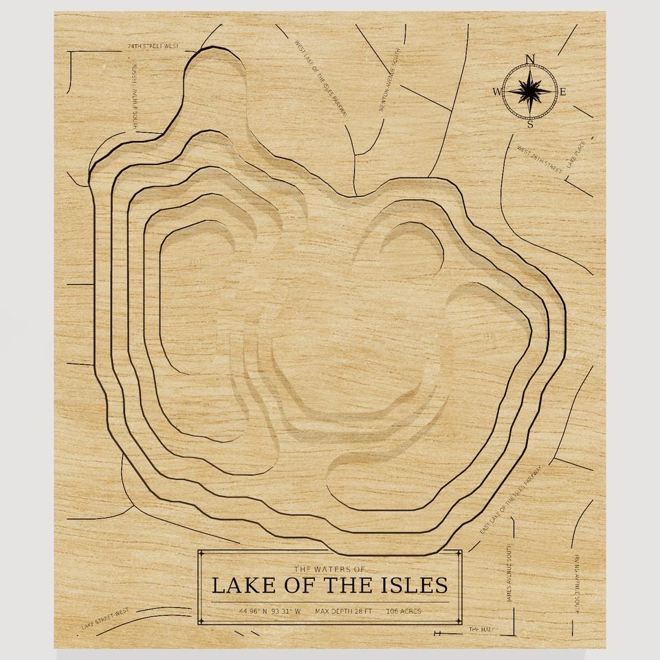Lake of the Isles 3D wood map, front view