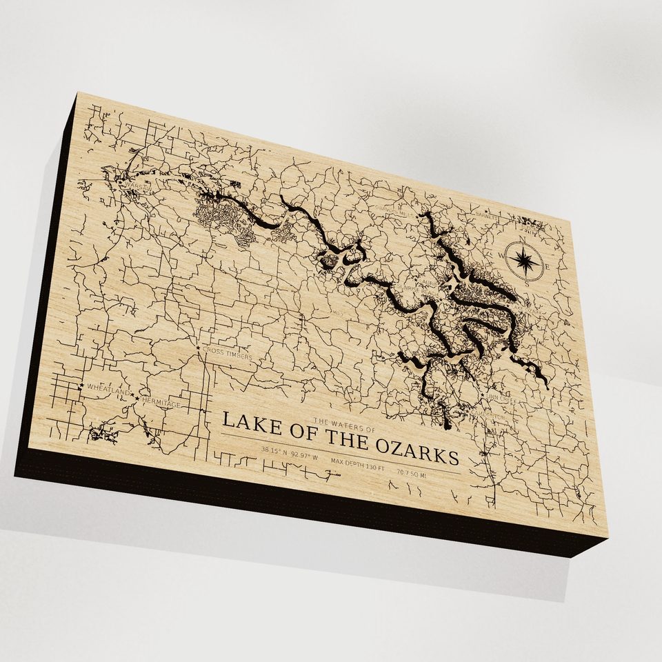 Lake of the Ozarks 3D wood map, angle low view