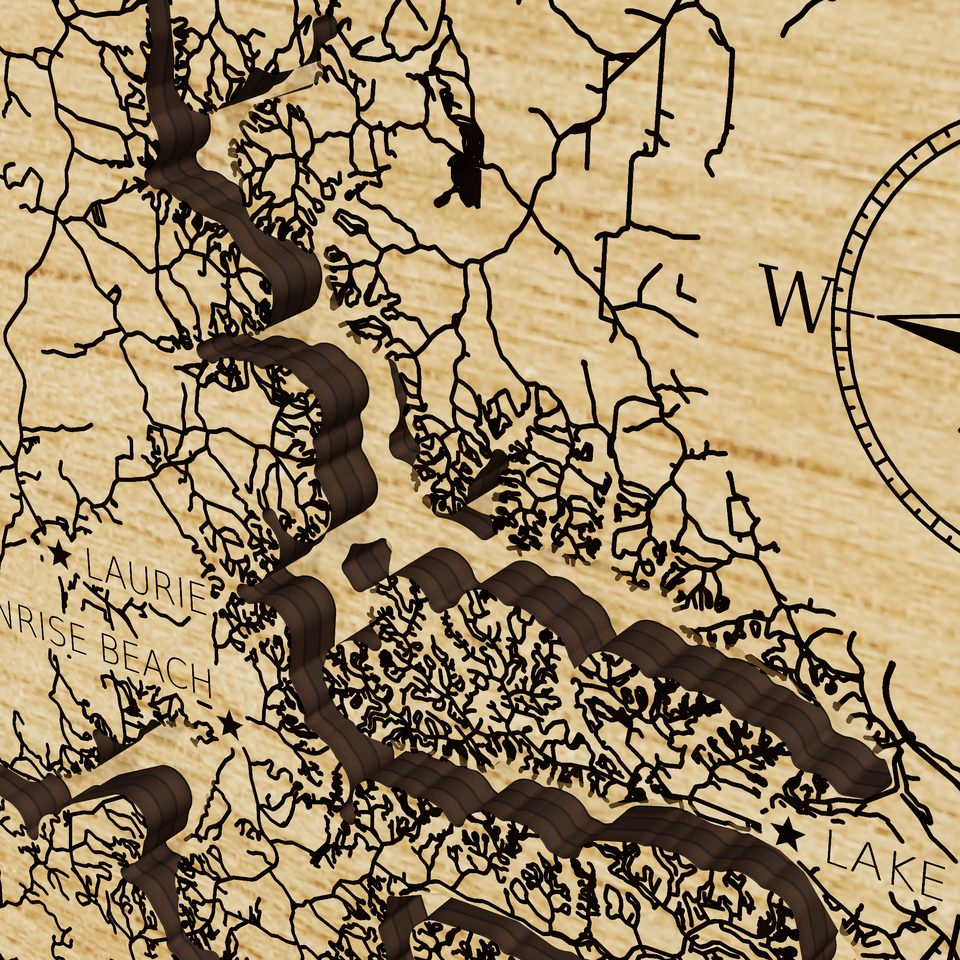 Lake of the Ozarks 3D wood map, detail view