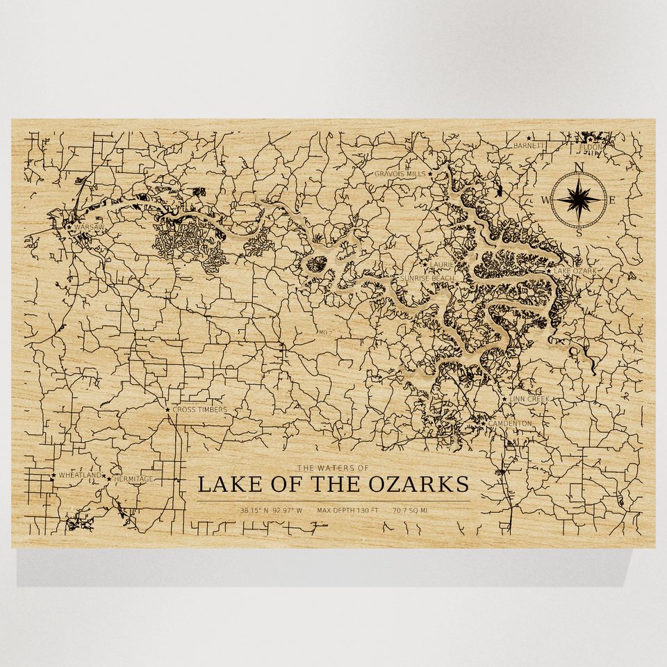 Lake of the Ozarks 3D wood map, front view