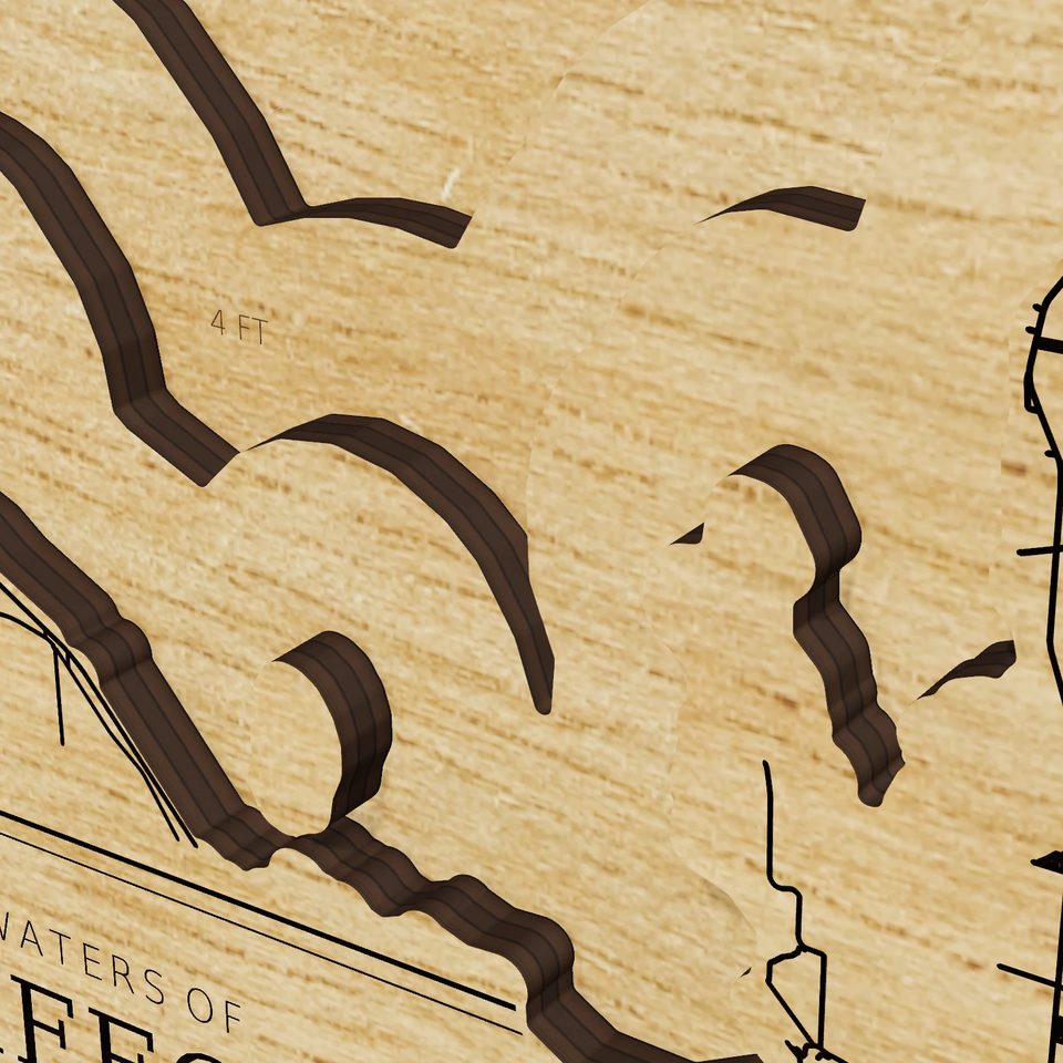 Lake Okeechobee 3D wood map, detail view