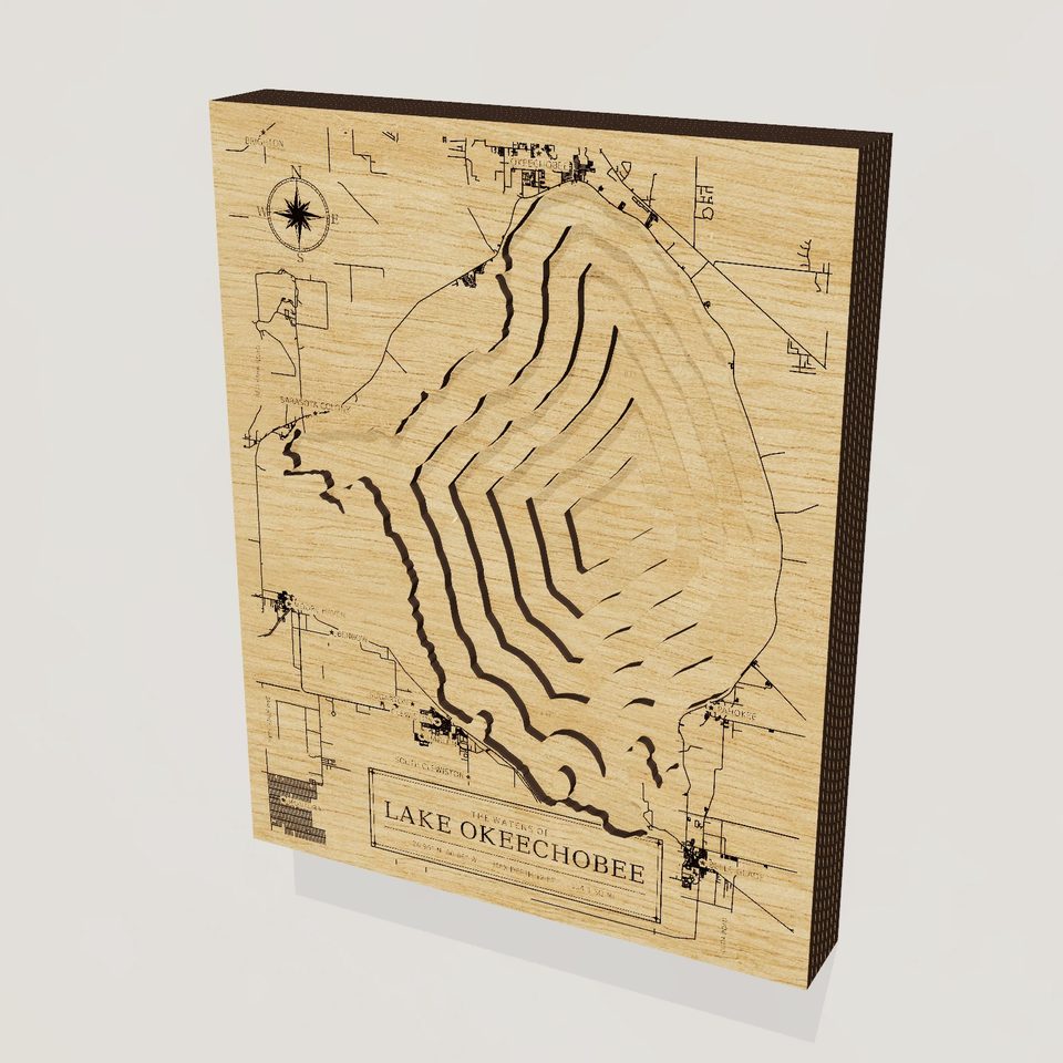 Lake Okeechobee 3D wood map, hero view