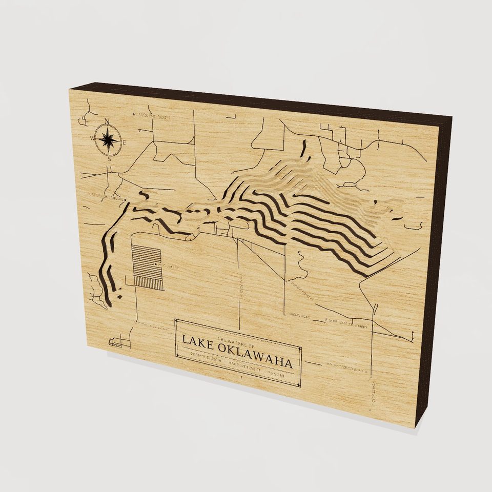 Lake Oklawaha 3D wood map, hero view