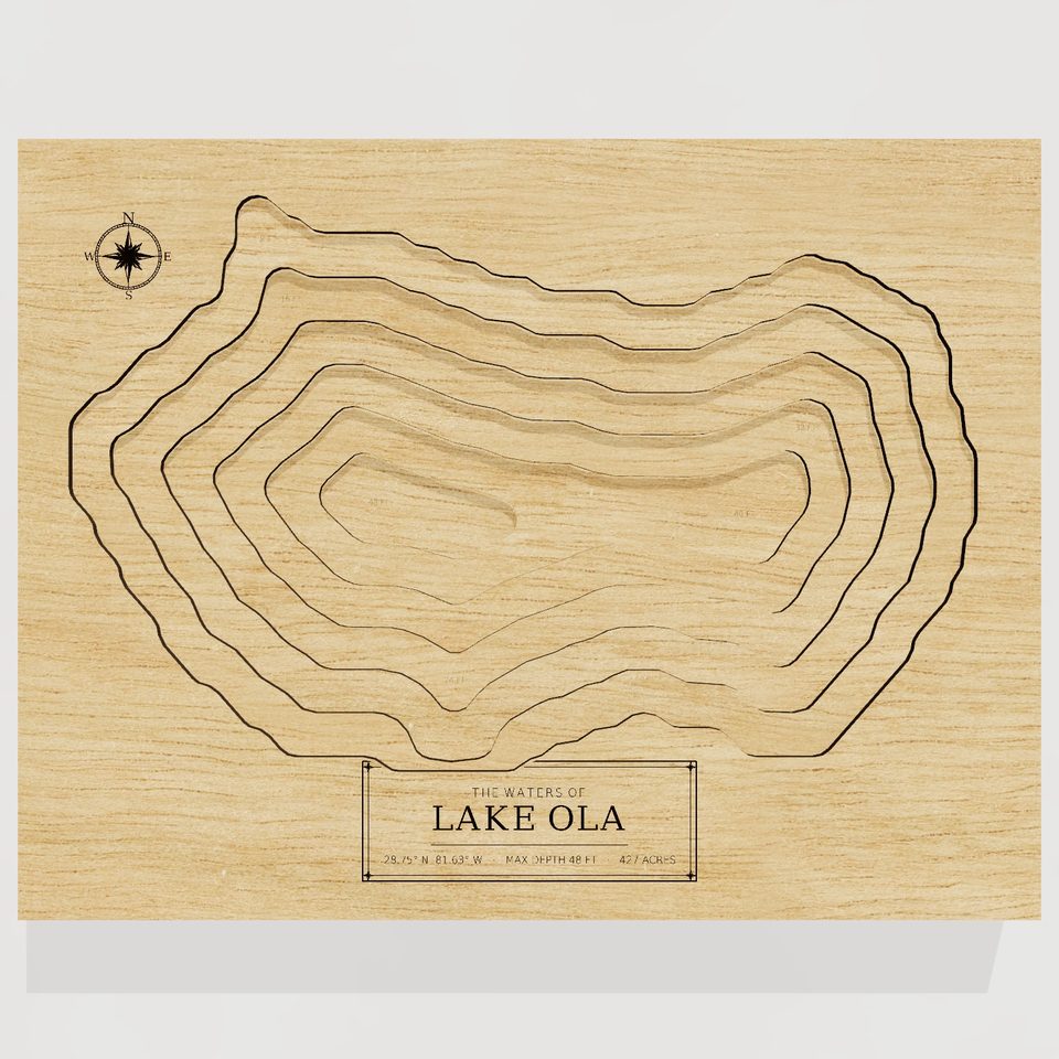 Lake Ola 3D wood map, front view