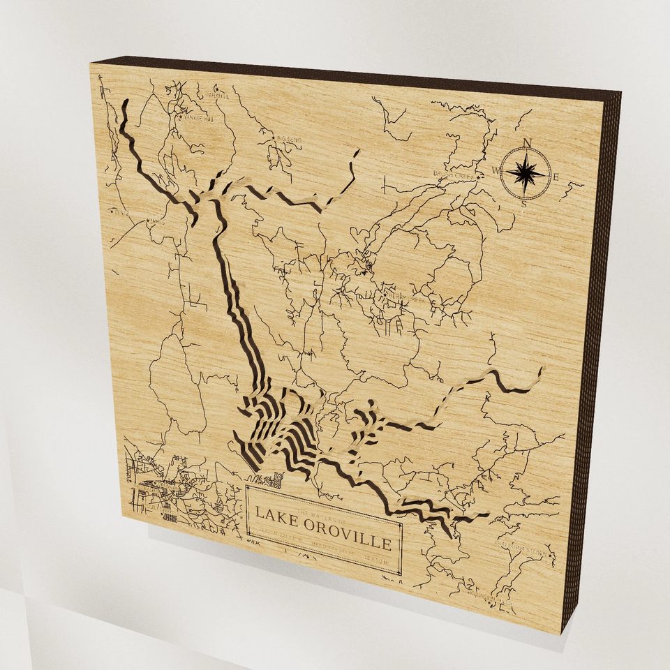 Lake Oroville 3D wood map, hero view