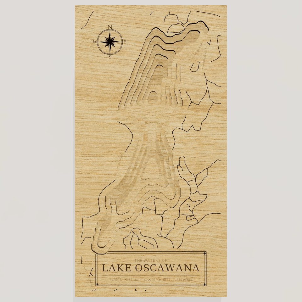 Lake Oscawana 3D wood map, front view