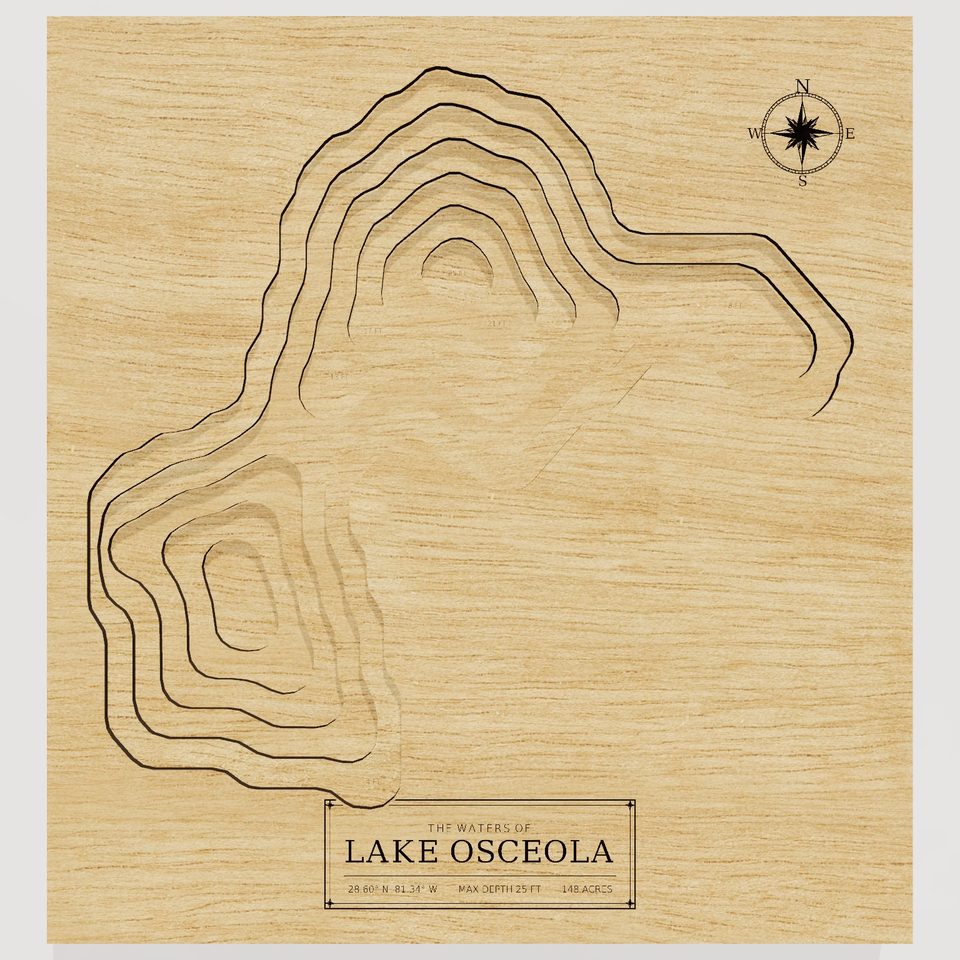 Lake Osceola 3D wood map, front view
