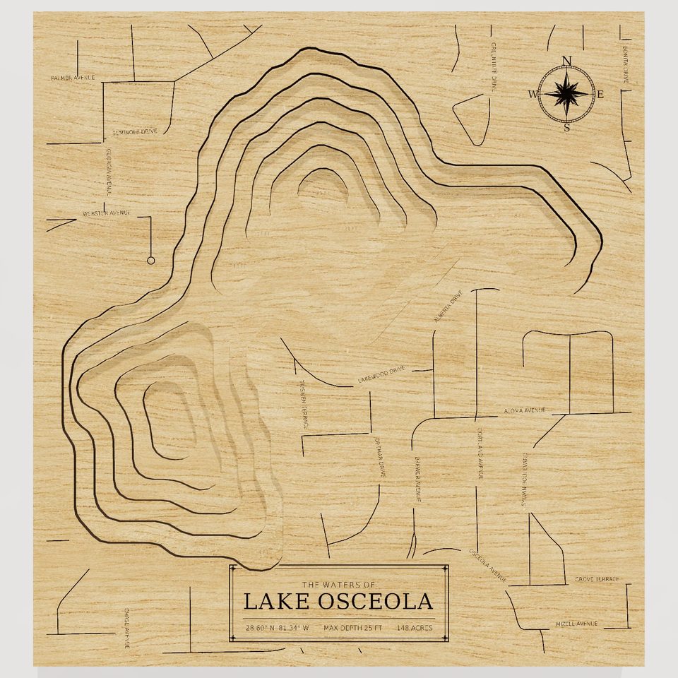 Lake Osceola 3D wood map, front view