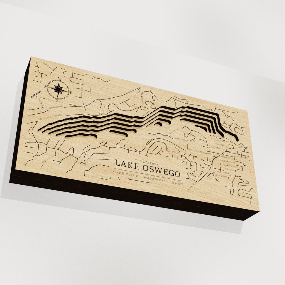 Lake Oswego 3D wood map, angle low view