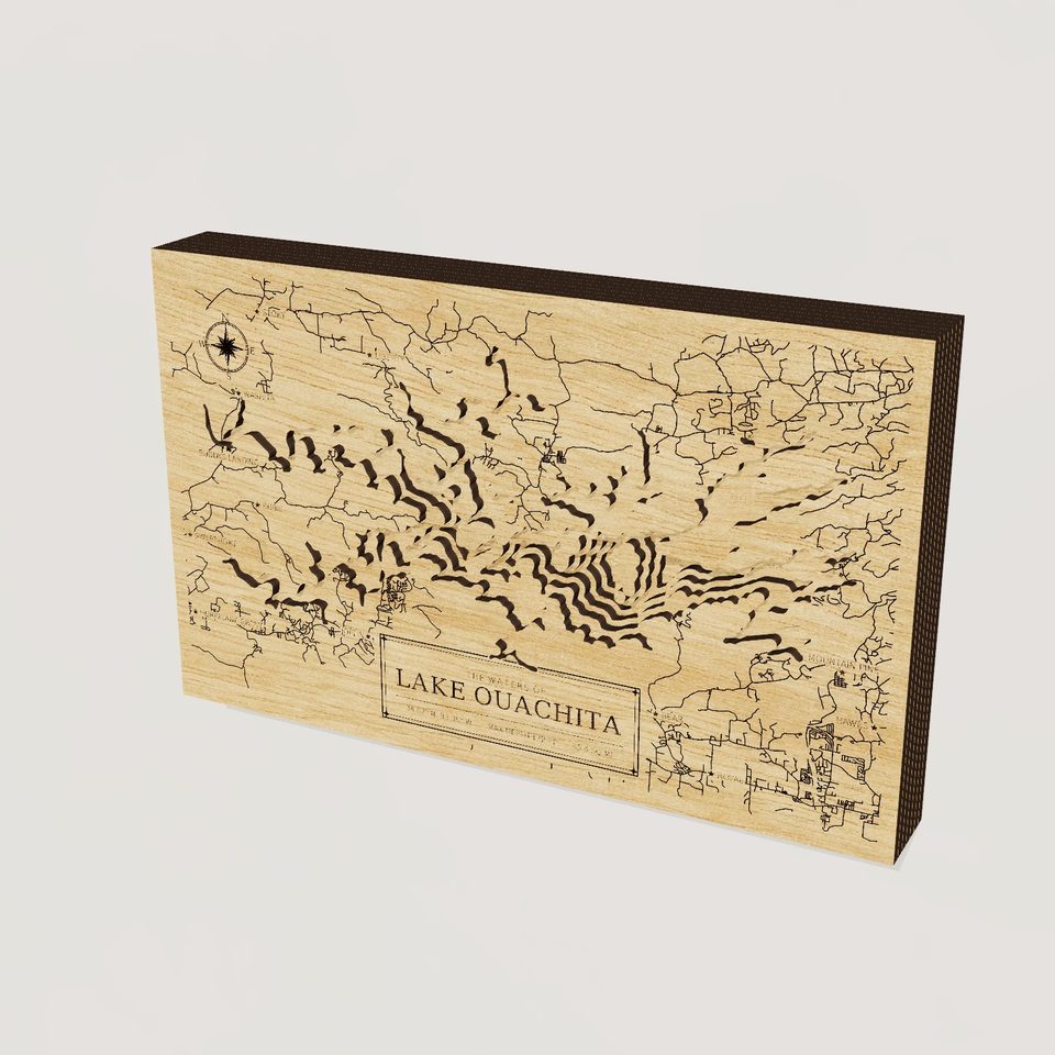 Lake Ouachita 3D wood map, hero view
