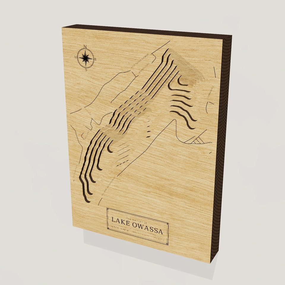 Lake Owassa 3D wood map, hero view
