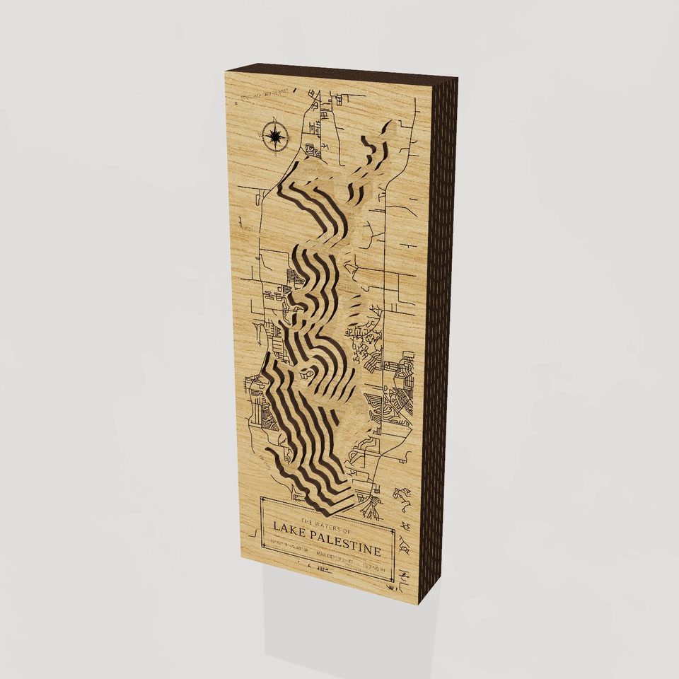 Lake Palestine 3D wood map, hero view