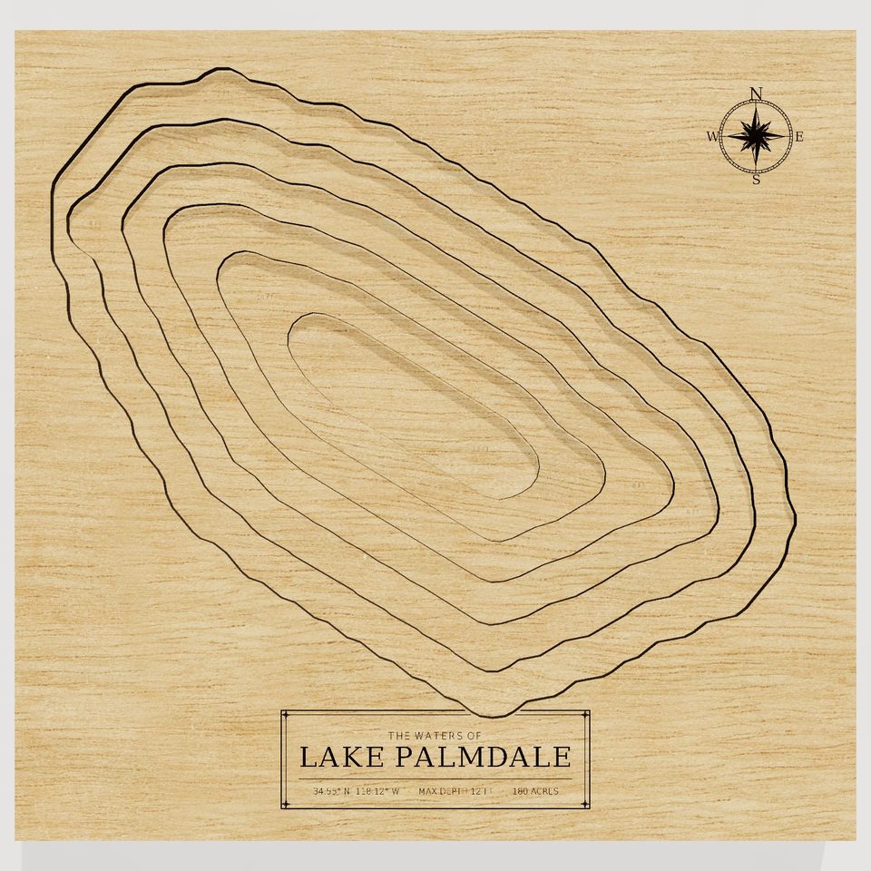 Lake Palmdale 3D wood map, front view
