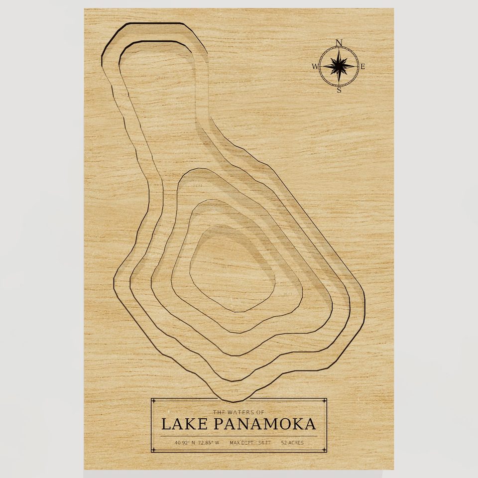 Lake Panamoka 3D wood map, front view