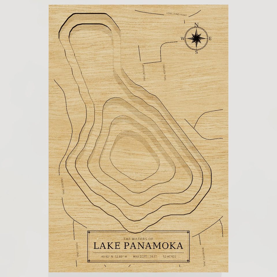 Lake Panamoka 3D wood map, front view
