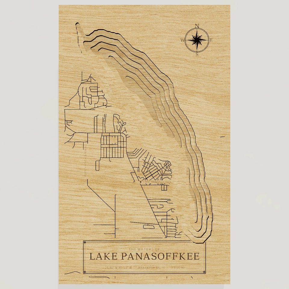 Lake Panasoffkee 3D wood map, front view