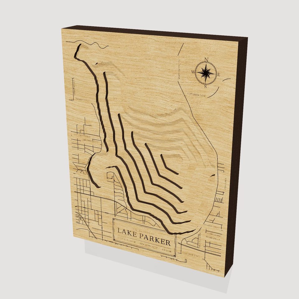 Lake Parker 3D wood map, hero view