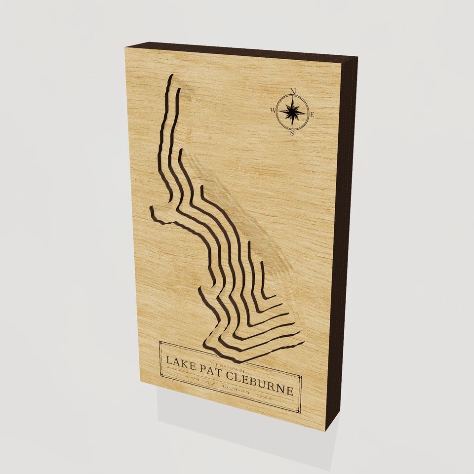 Lake Pat Cleburne 3D wood map, hero view