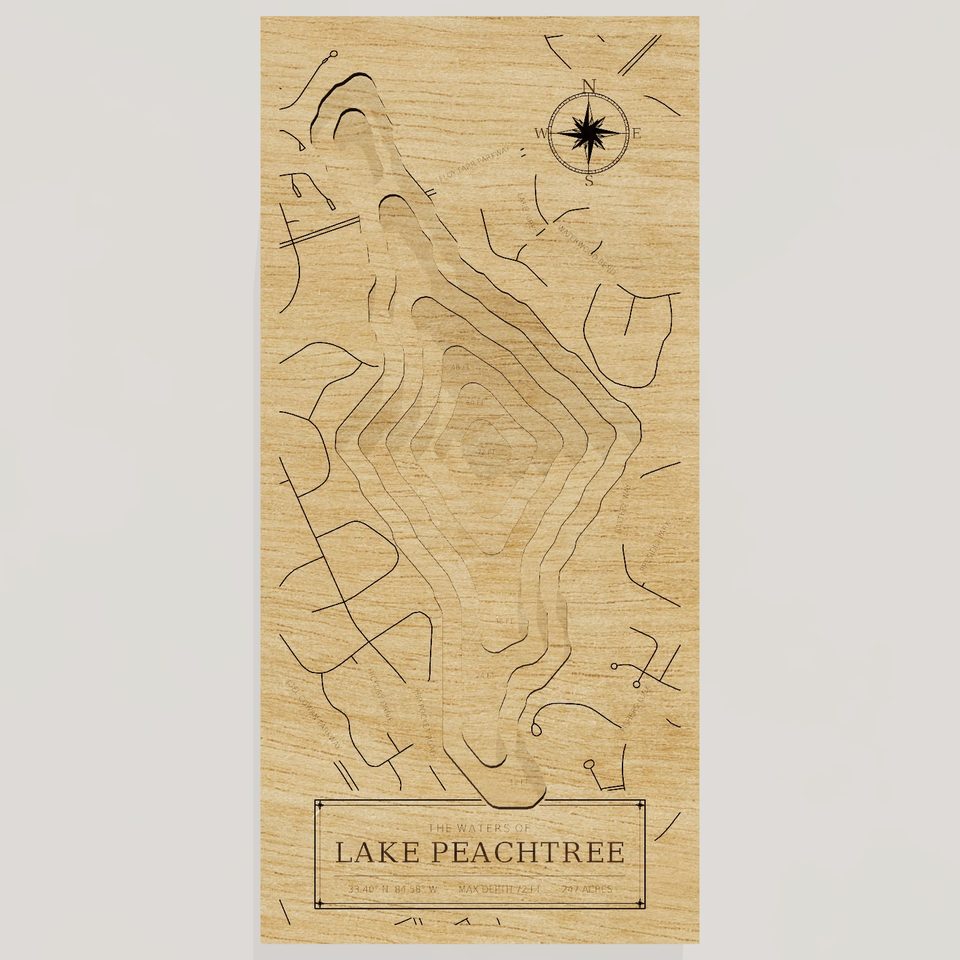 Lake Peachtree 3D wood map, front view