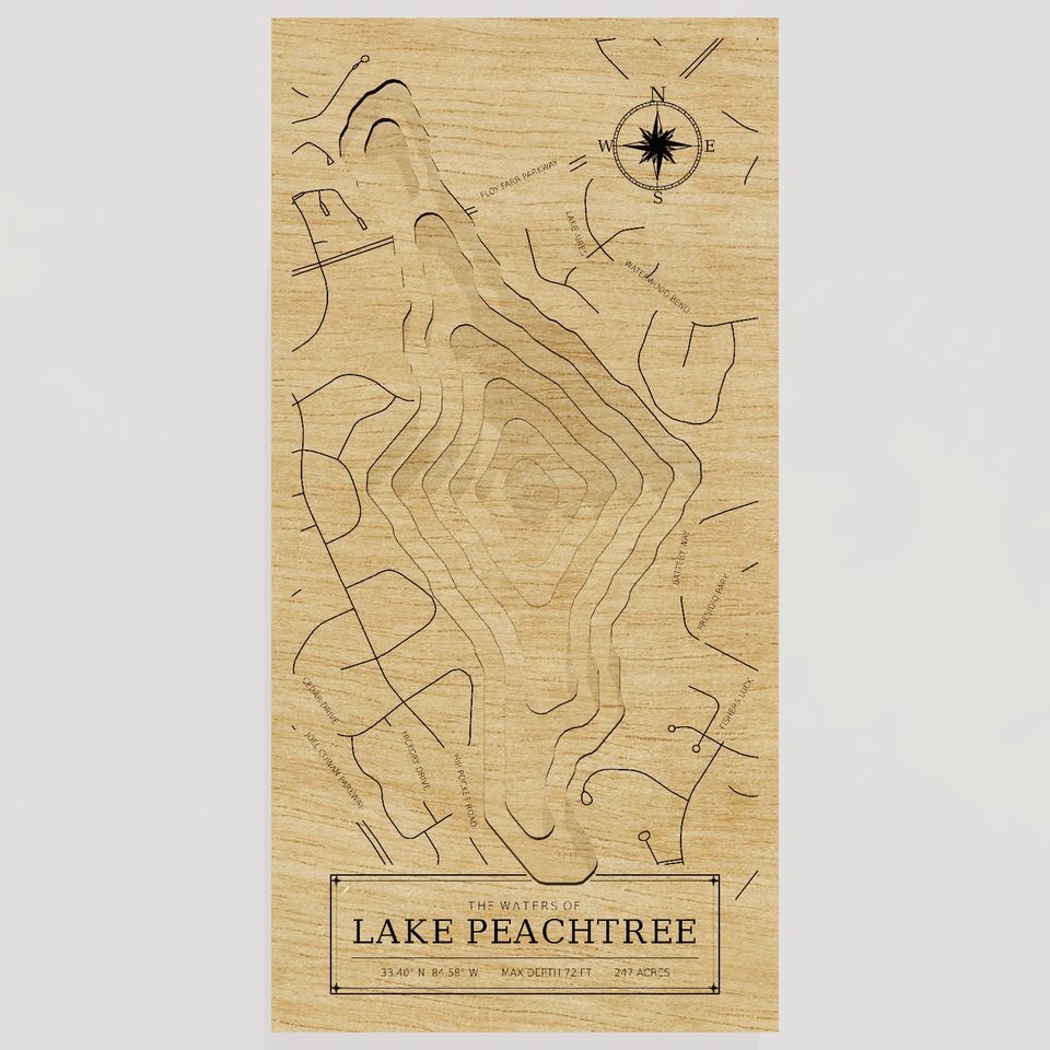 Lake Peachtree 3D wood map, front view