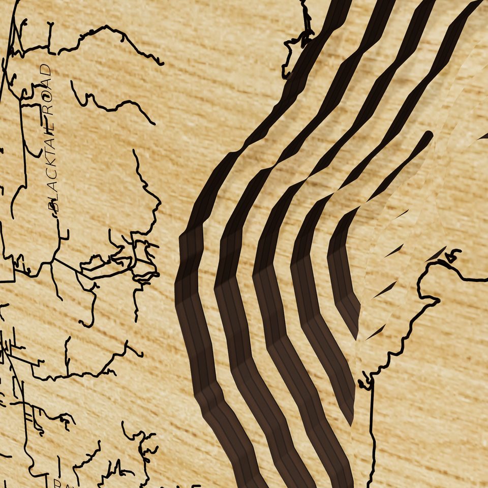 Lake Pend Oreille 3D wood map, detail view