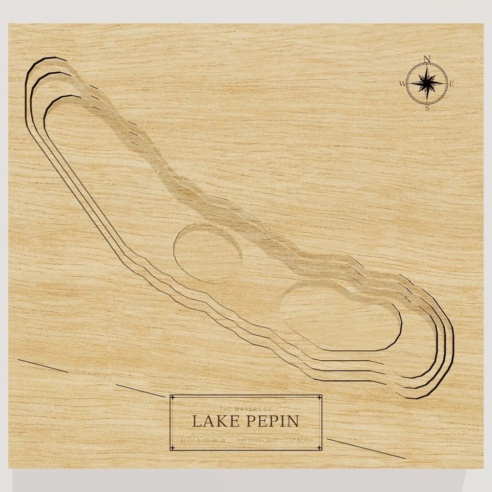 Lake Pepin 3D wood map, front view