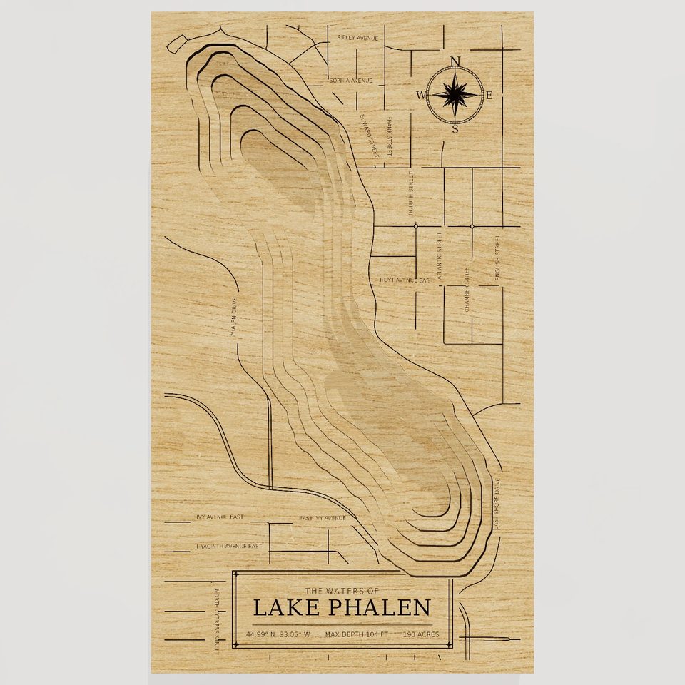 Lake Phalen 3D wood map, front view